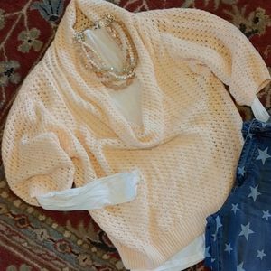 Anthropologie Cowl Crochet Neck Sweater Peach L